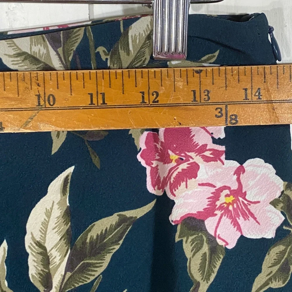 Volcom Floral Midi Skirt Teal Pink Hibiscus Tropical Pencil Skirt Size M - Picture 5 of 9